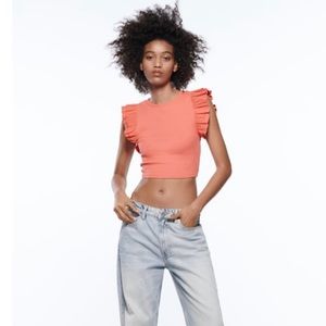 Zara ruffled sleeveless top coral size small